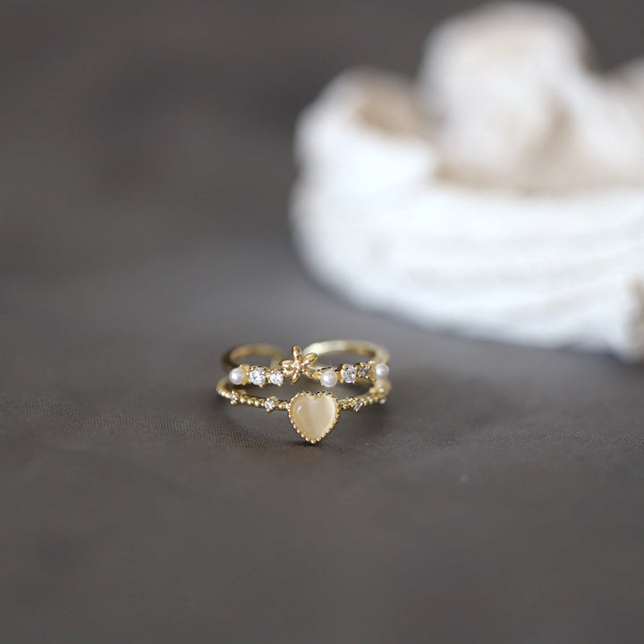 Bague ajustable en pierre œil de chat et zircon blanc Olivenorma