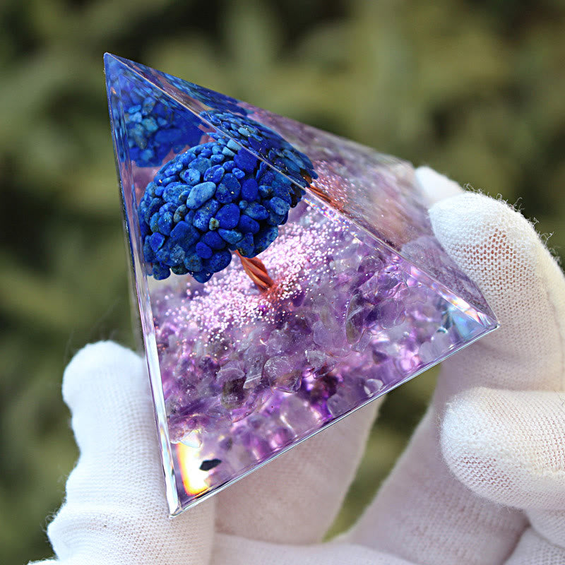 Olivenorma Lapis Lazuli Améthyste Arbre de Vie Orgone Pyramide
