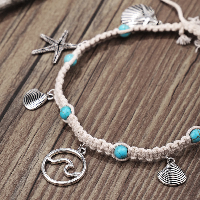 Bracelet de cheville à breloques en forme d'étoile de mer turquoise Olivenorma
