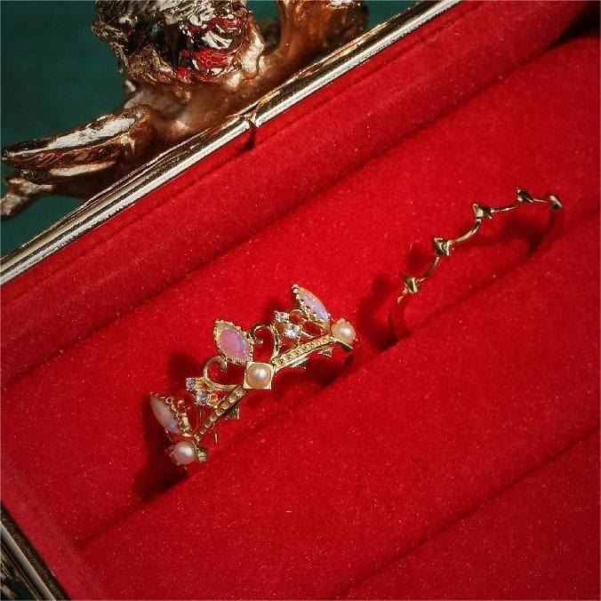 Bague Couronne Raiponce avec Perles d'Eau Douce et Opalite Olivenorma