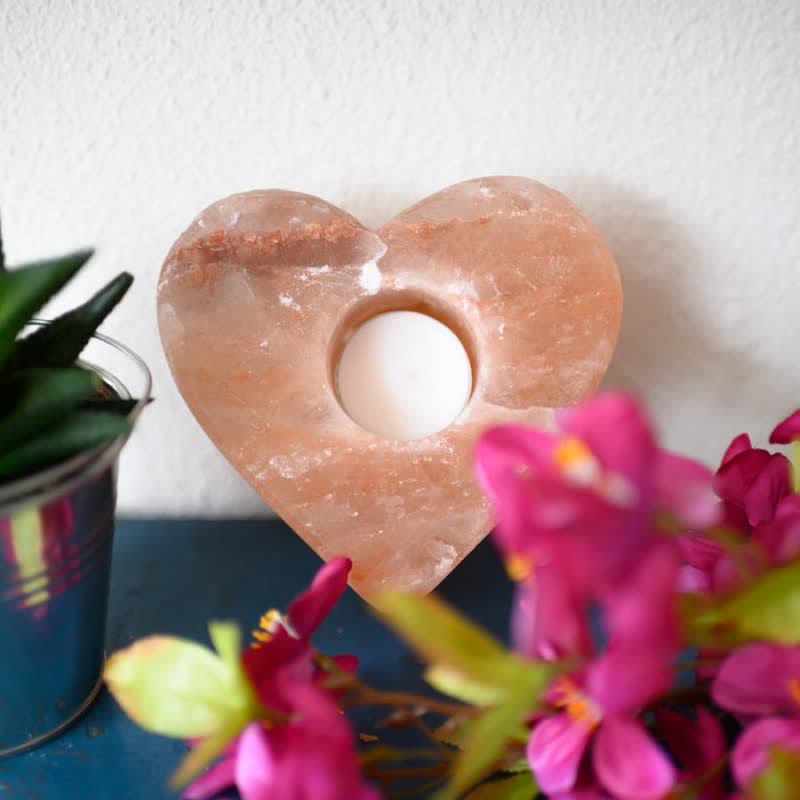 Bougeoir en forme de cœur sculpté à la main Olivenorma Lampe en sel rose de l'Himalaya