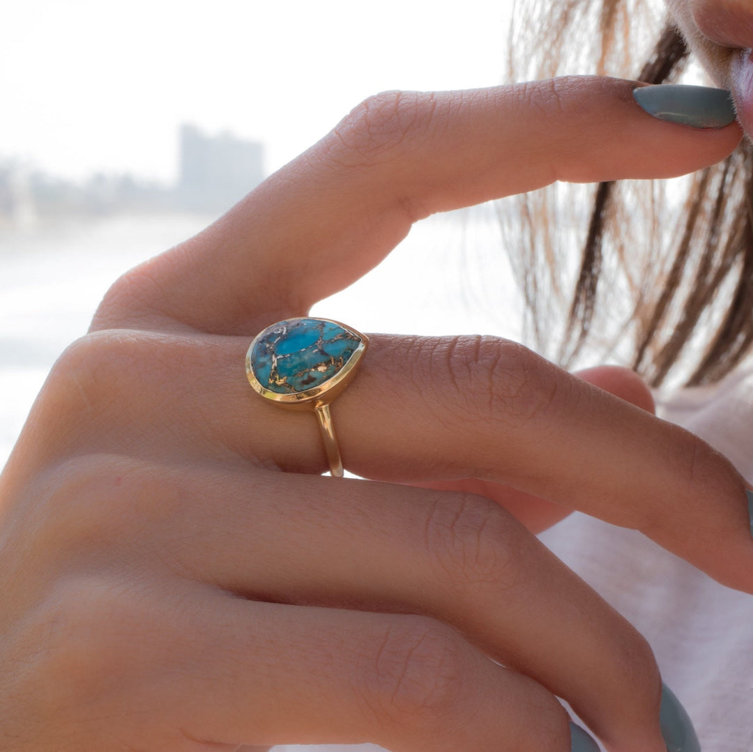 Bague en forme de goutte d'eau en cuivre turquoise Olivenorma