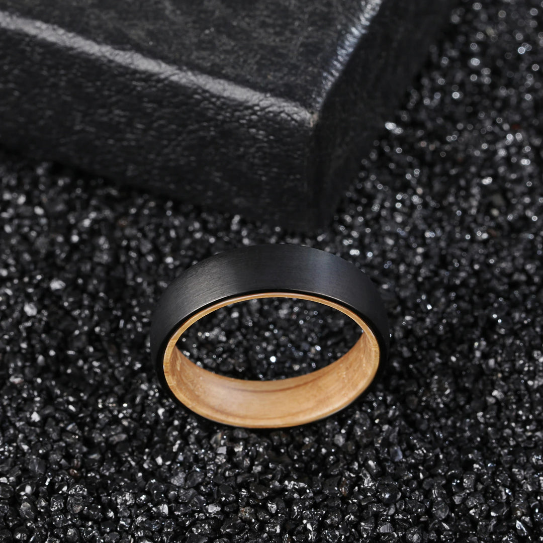 Bague en tungstène noir Olivenorma 6 mm en bois de tonneau de whisky