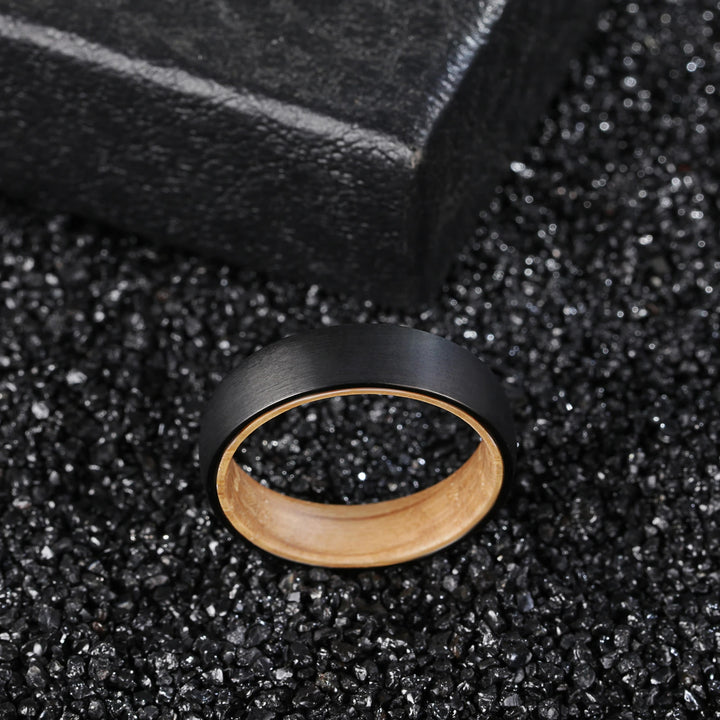 Bague en tungstène noir Olivenorma 6 mm en bois de tonneau de whisky