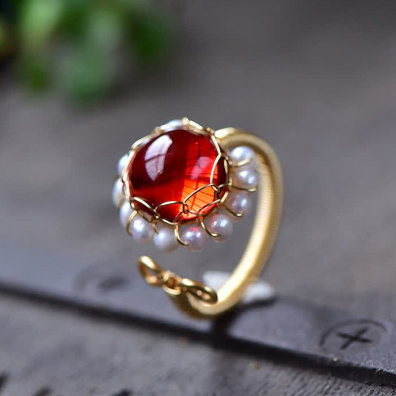 Bague de guérison en quartz rouge avec perle