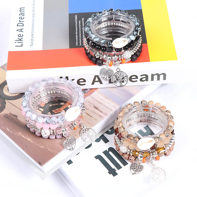 Ensemble de bracelets à perles avec pendentif en forme de cœur et arbre de vie Olivenorma