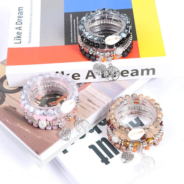 Ensemble de bracelets à perles avec pendentif en forme de cœur et arbre de vie Olivenorma