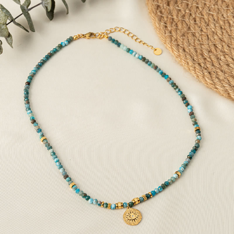 Collier de perles turquoise bleues naturelles contre le mauvais œil Olivenorma