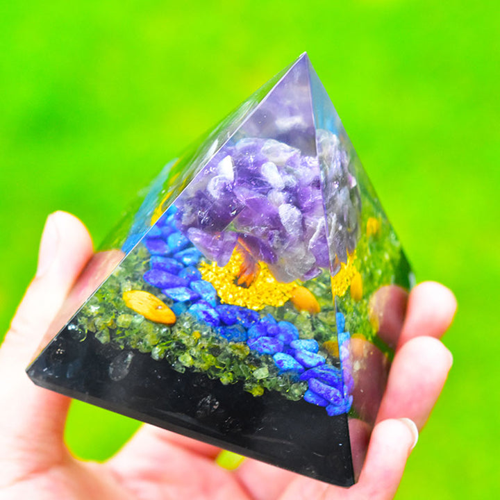 Olivenorma Améthyste Péridot Obsidienne Lapis Lazuli Arbre de Vie Orgone Pyramide