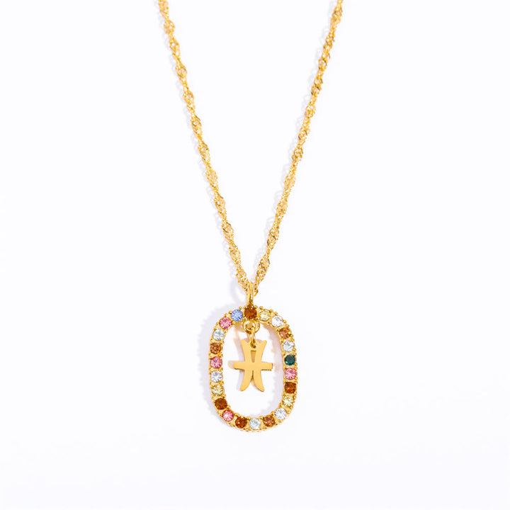 Collier constellation du zodiaque ovale ajouré en zircon Olivenorma