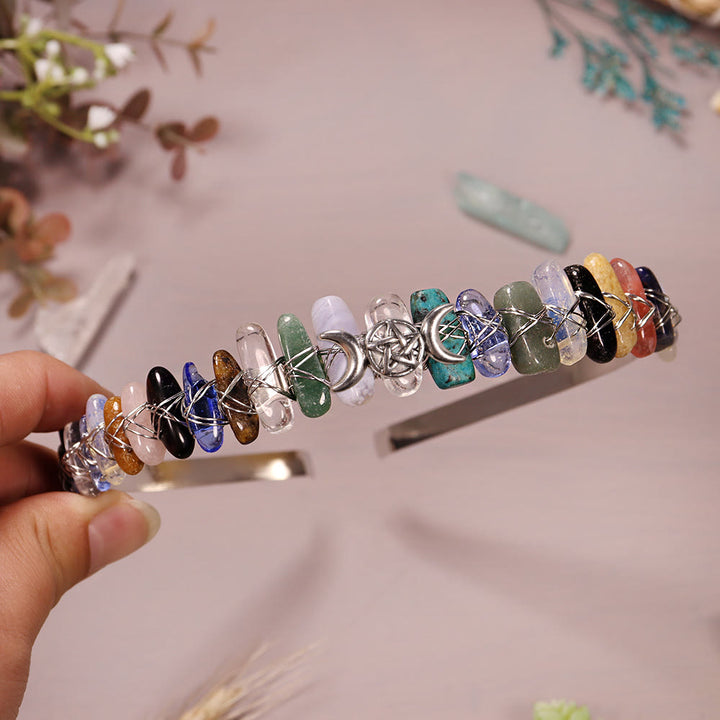 Couronne en cristal tissée en forme d'étoile de lune et de gravier naturel Olivenorma