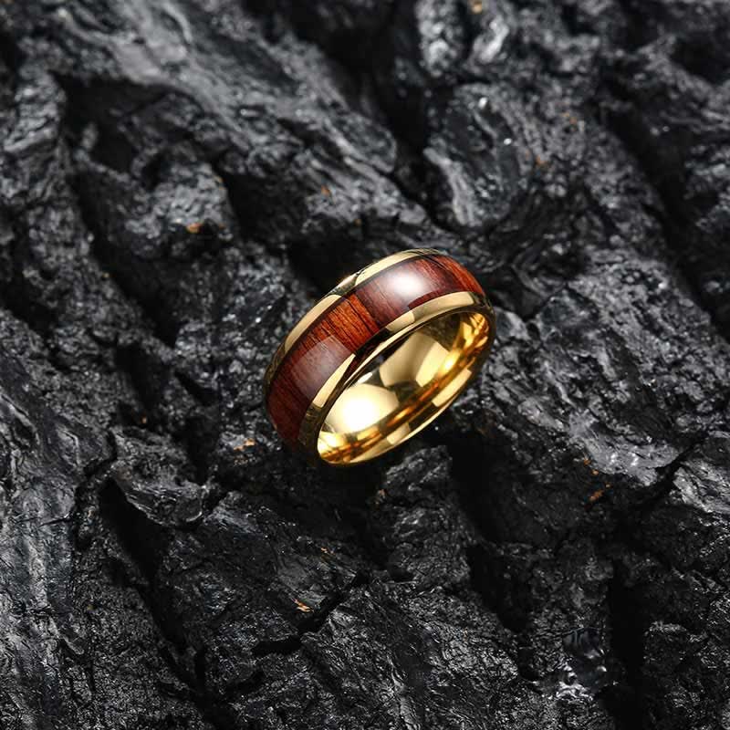 Bague en carbure de tungstène en bois de koa et coquille d'ormeau Olivenorma