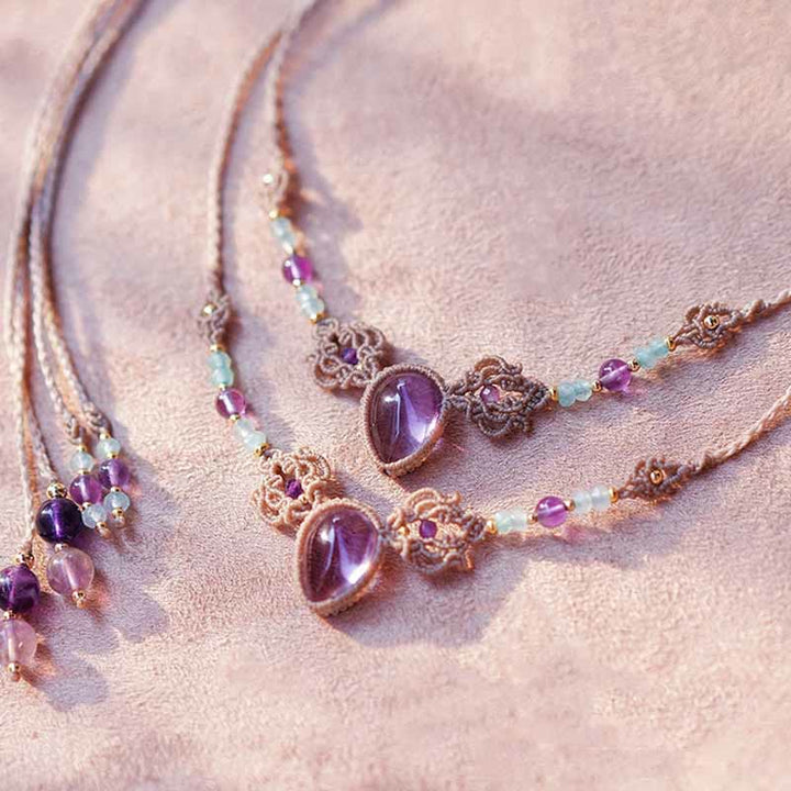 Collier et bracelet gardien tissé à la main en améthyste et charoïte Olivenorma