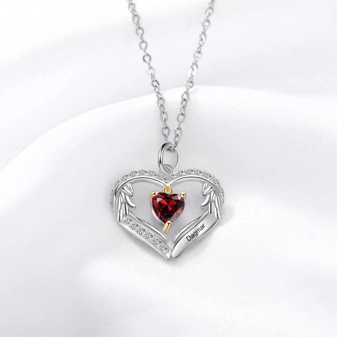 Collier avec pierre de naissance personnalisée et nom gravé en zircone cubique Olivenorma