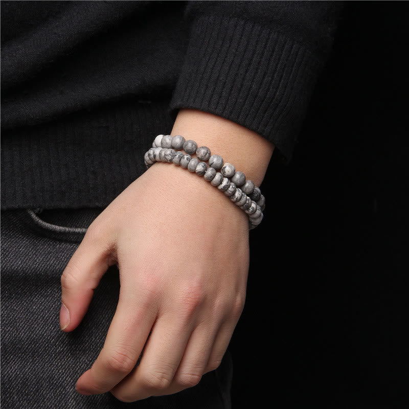 Ensemble de bracelets à double couche pour homme avec bijoux en perles Olivenorma