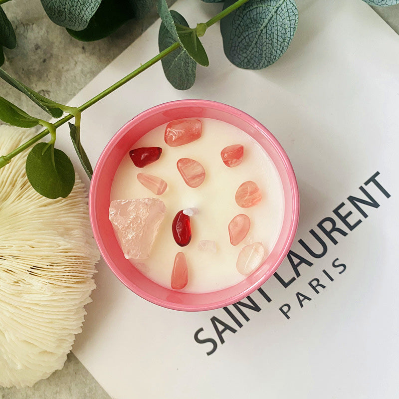 Bougie d'aromathérapie en cristal naturel faite à la main - Roses de jardin