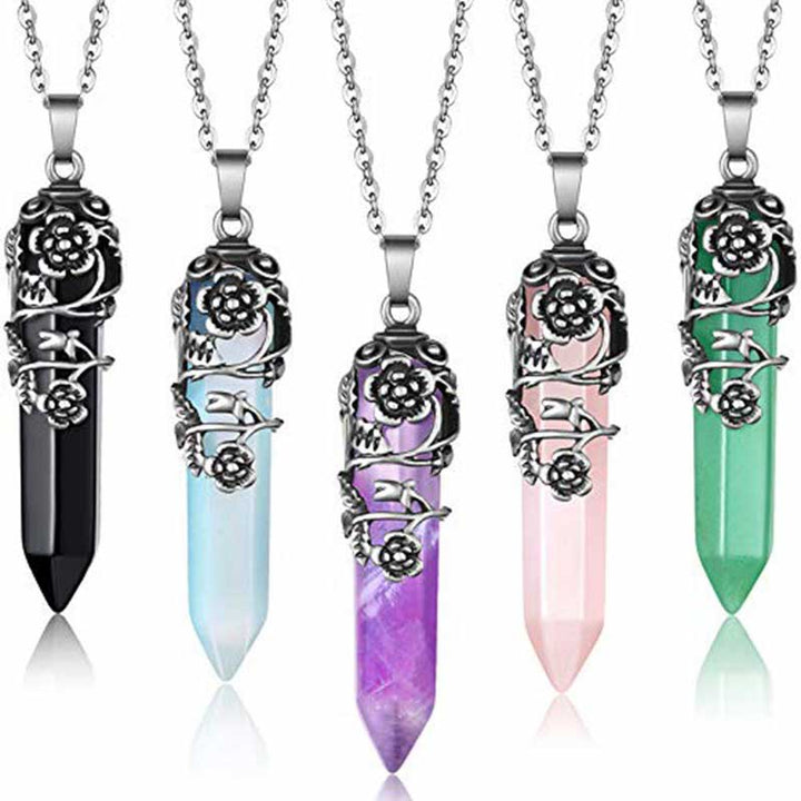 Collier à colonne hexagonale en cristal naturel Olivenorma