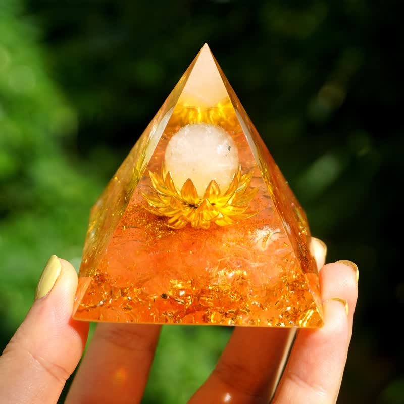 Sphère de quartz rose Olivenorma Pierre solaire Lotus Orgone Pyramide