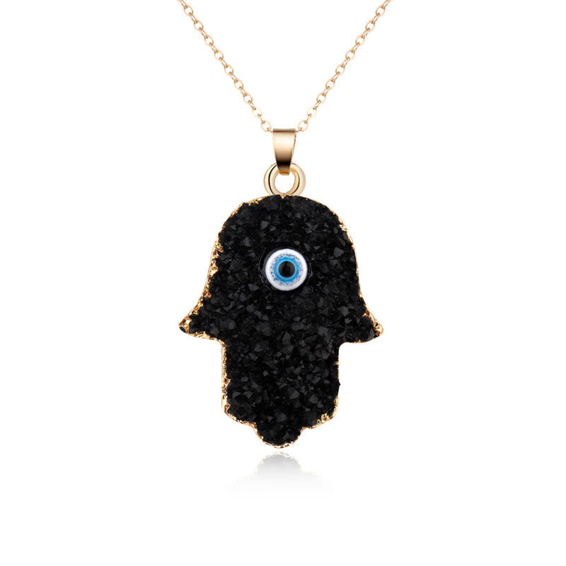 Collier Olivenorma Hamsa Evil Eye Obsidian Cristal Clair