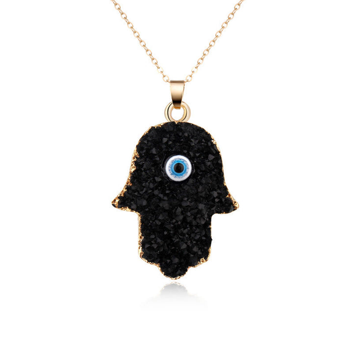 Collier Olivenorma Hamsa Evil Eye Obsidian Cristal Clair