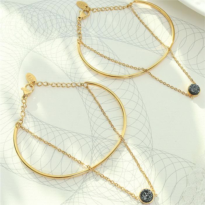 Bracelet double couche en tourmaline noire plaqué or 18 carats Olivenorma