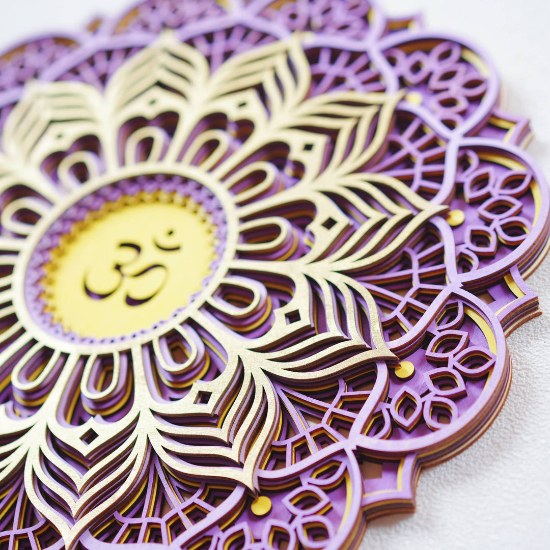 Décoration murale sculptée 3D Olivenorma violet rose Om Hamsa Chakra