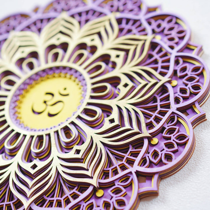Décoration murale sculptée 3D Olivenorma violet rose Om Hamsa Chakra