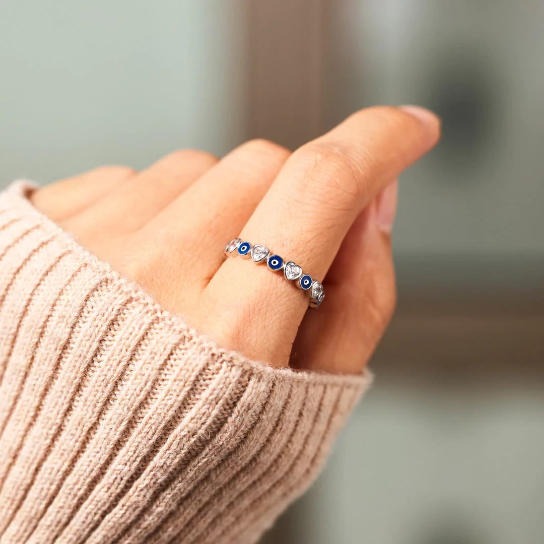 Bague Olivenorma en argent sterling S925 avec zircon blanc et cœur œil mauvais