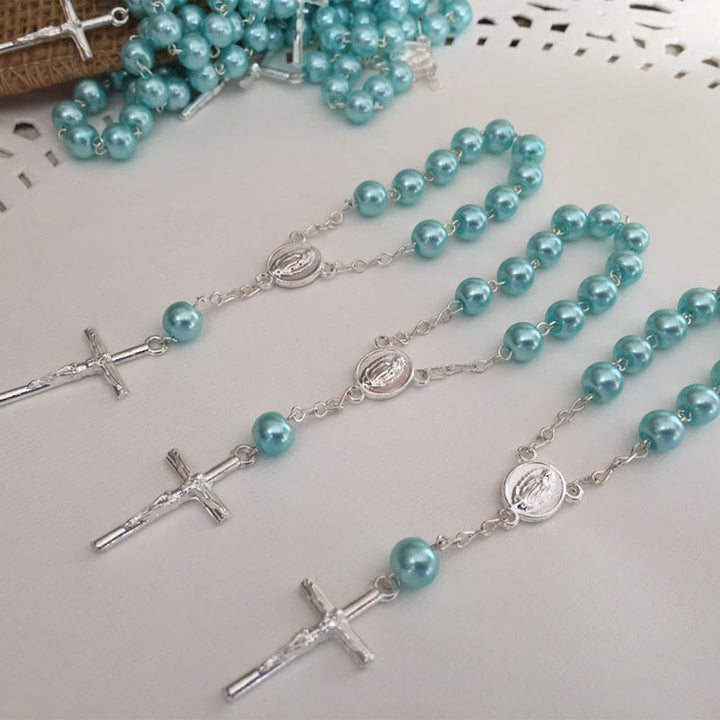 Bracelet chapelet en perles avec croix de la Vierge Marie Olivenorma