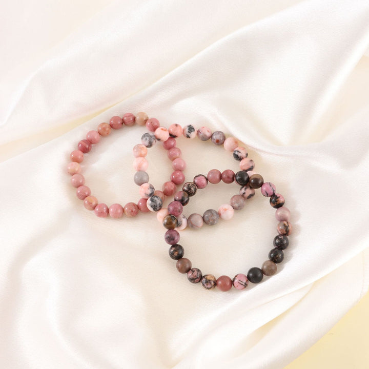 Bracelet de perles fait main en pierre zébrée rose rhodochrosite Olivenorma de 8 mm