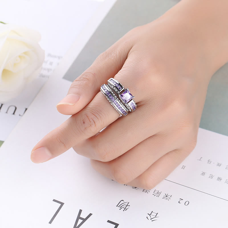 Ensemble de bagues Olivenorma en zircon blanc et améthyste, paire de bagues