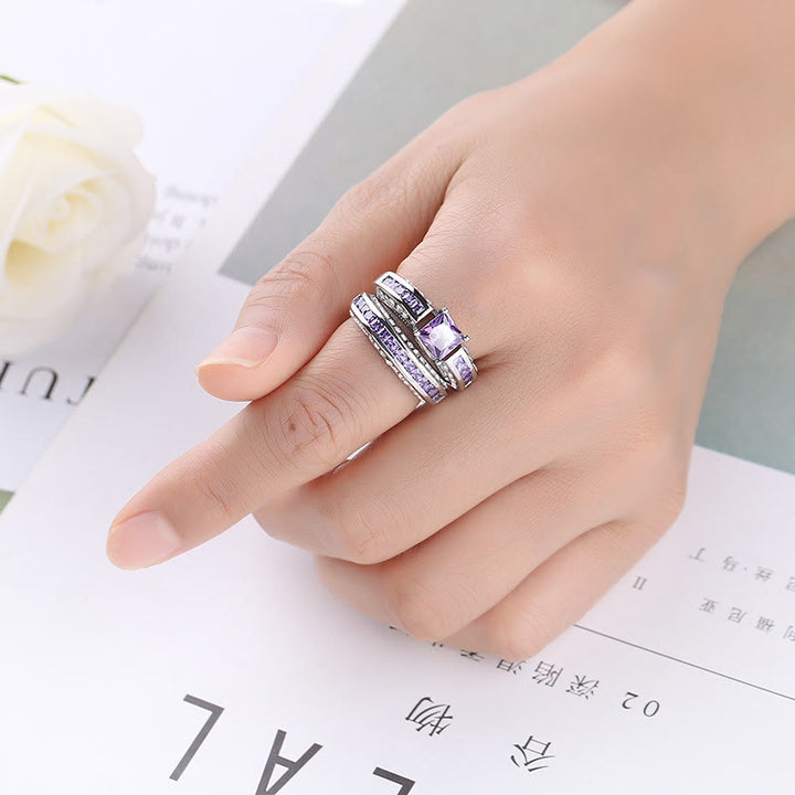 Ensemble de bagues Olivenorma en zircon blanc et améthyste, paire de bagues