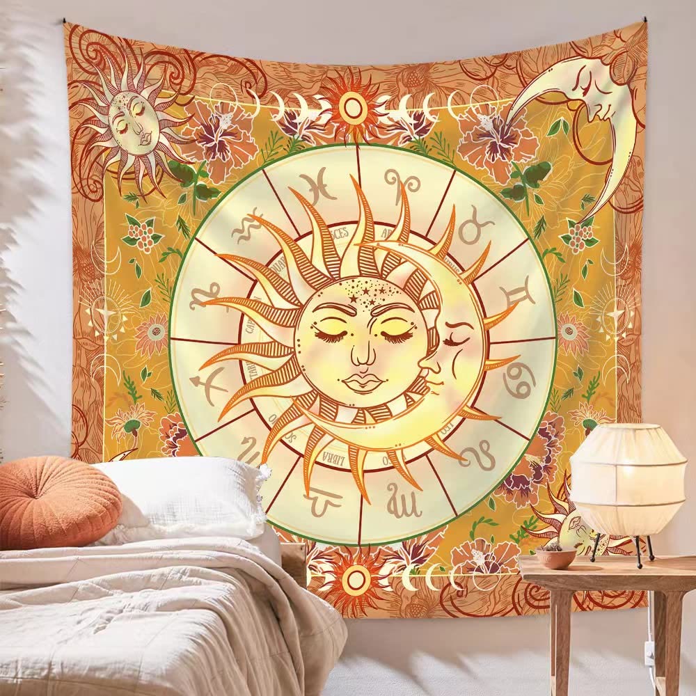 Tapisserie Boho Zodiaque Jaune Soleil Olivenorma
