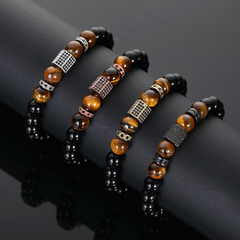 Bracelet en perles noires givrées en œil de tigre pour homme Olivenorma