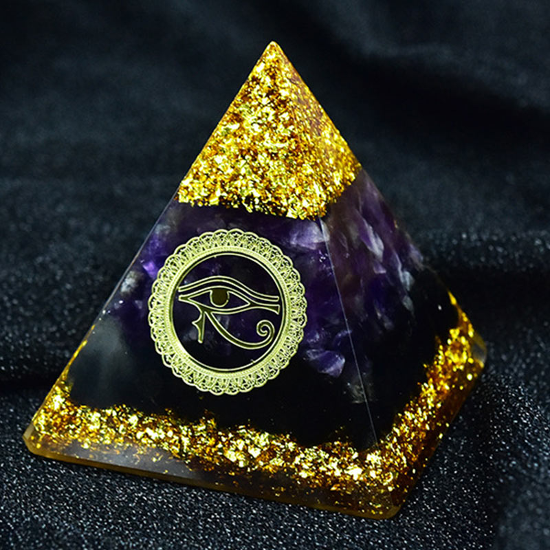 Olivenorma Améthyste Obsidienne Oeil d'Horus Symbole Orgone Pyramide