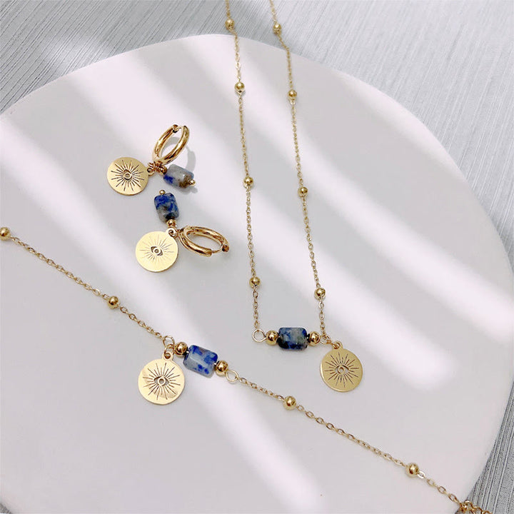 Collier et bracelet en sodalite bleue naturelle Olivenorma avec mauvais œil