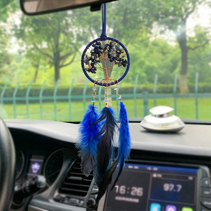 Ornement de voiture attrape-rêves en plumes en cristal arbre de vie Olivenorma