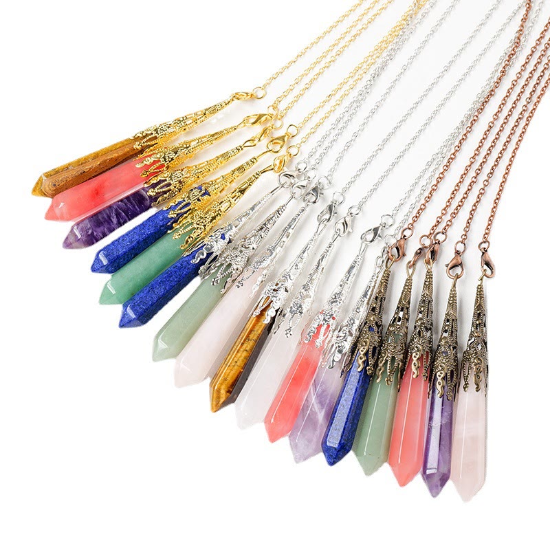 Pendule à chaîne en cuivre doré et argent avec cristaux naturels Olivenorma
