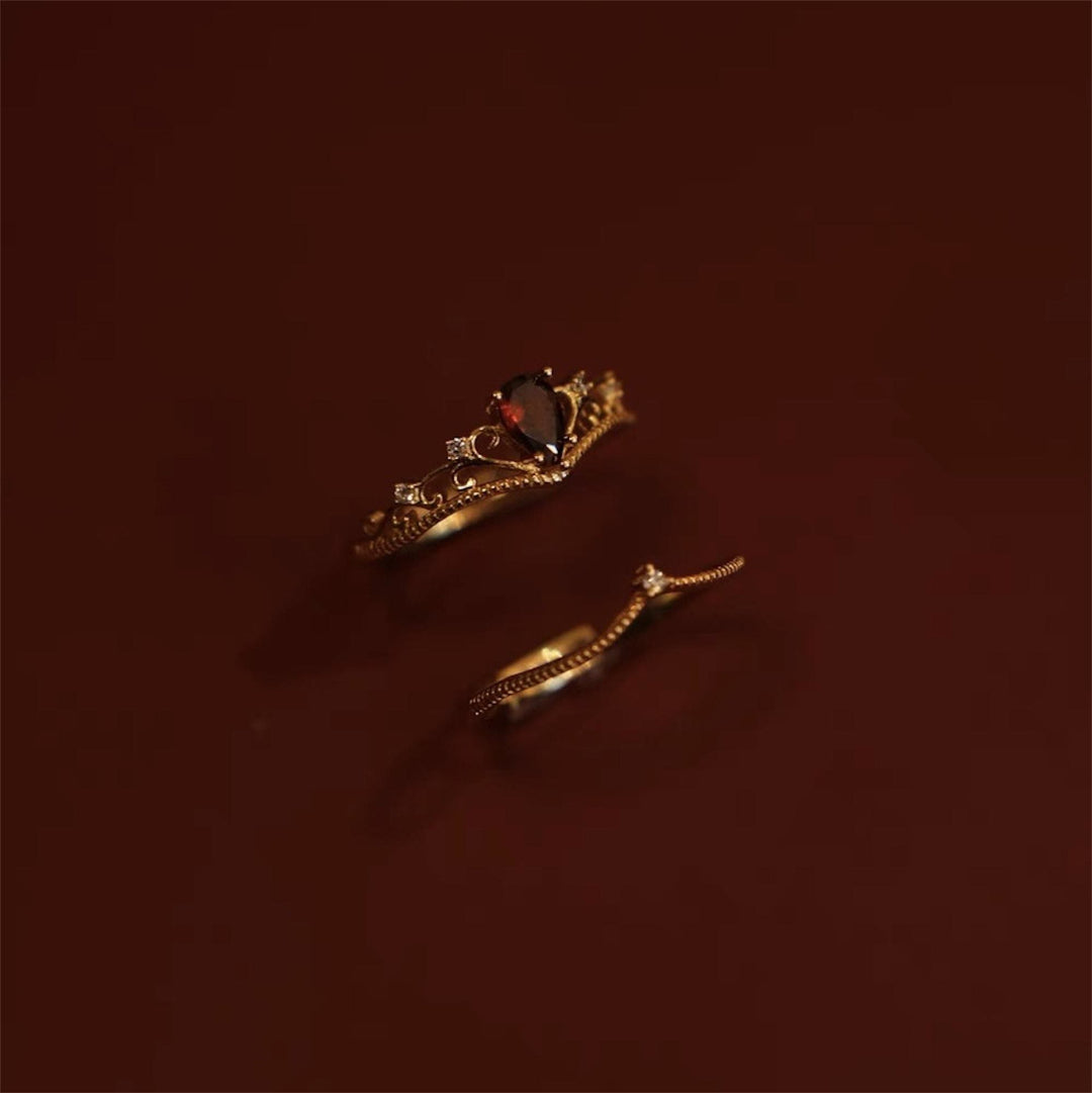 Ensemble de bagues ajustables empilables avec couronne en grenat rouge Olivenorma