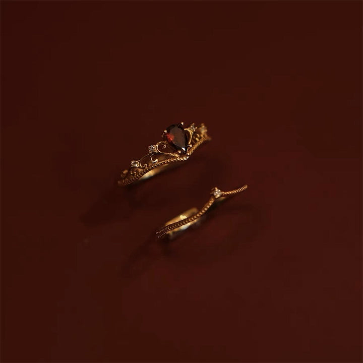 Ensemble de bagues ajustables empilables avec couronne en grenat rouge Olivenorma