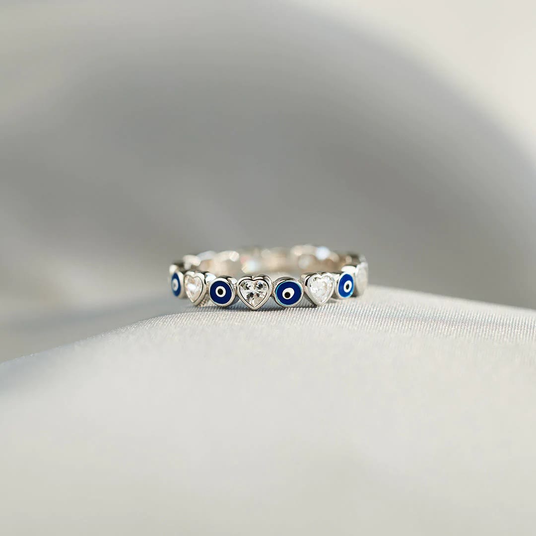 Bague Olivenorma en argent sterling S925 avec zircon blanc et cœur œil mauvais