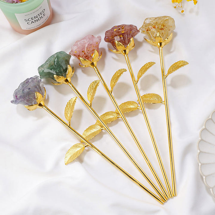 Décoration artisanale en pierres précieuses avec fleur de rose en cristal Olivenorma