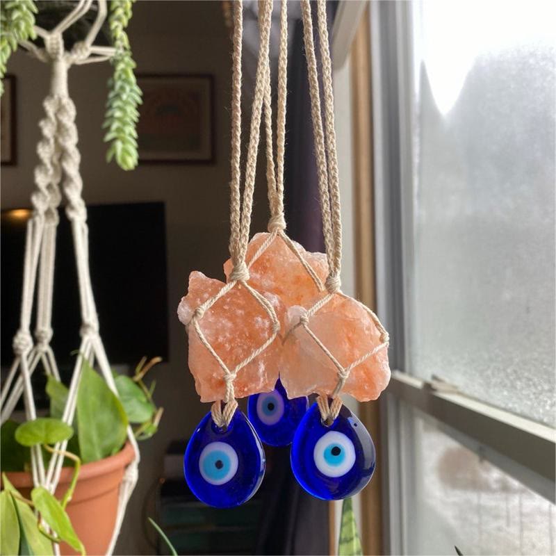 Ornement de voiture en pierre de quartz rose Olivenorma en forme de mauvais œil