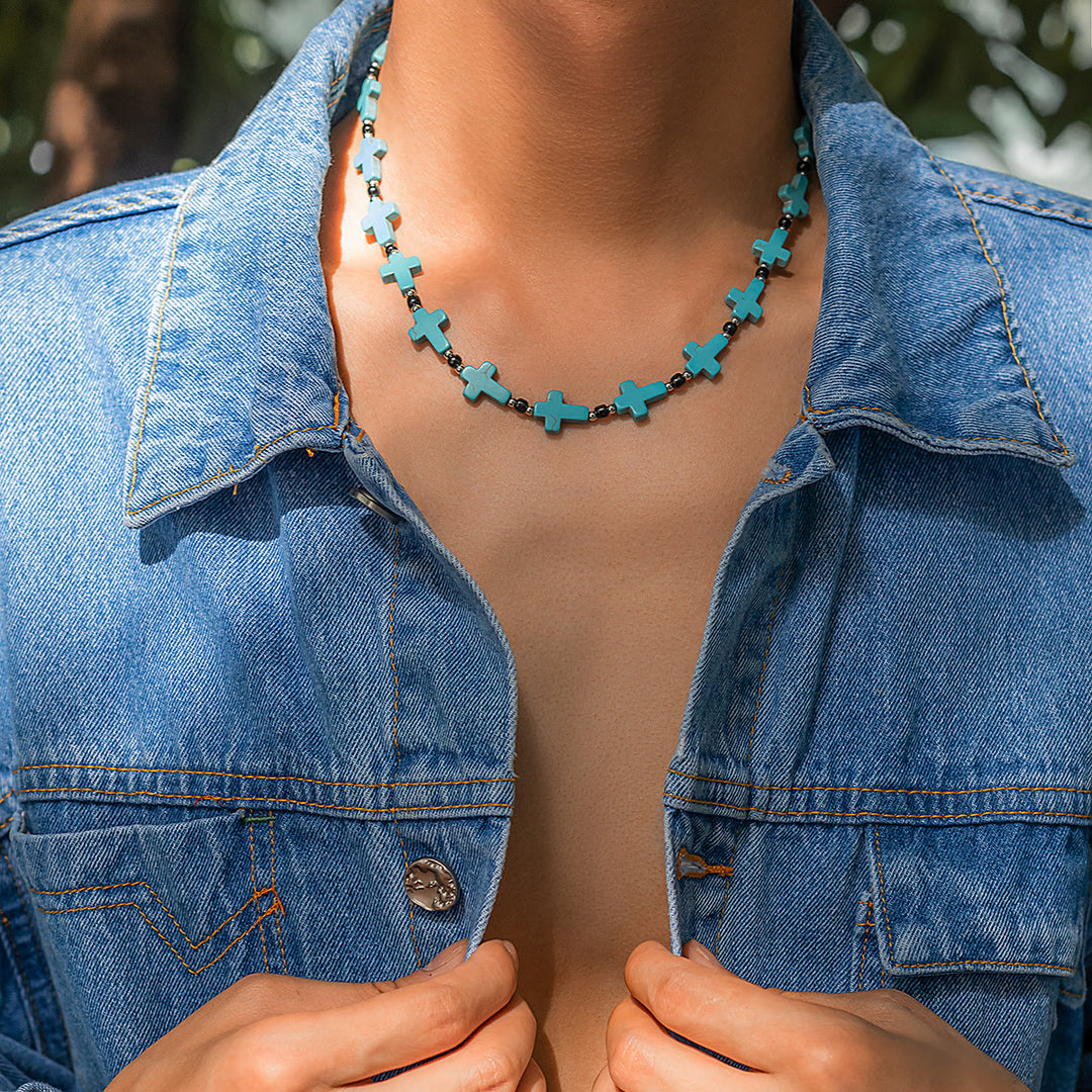 Collier à brins croisés en turquoise Olivenorma