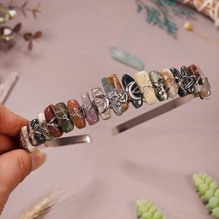 Couronne en cristal tissée en forme d'étoile de lune et de gravier naturel Olivenorma