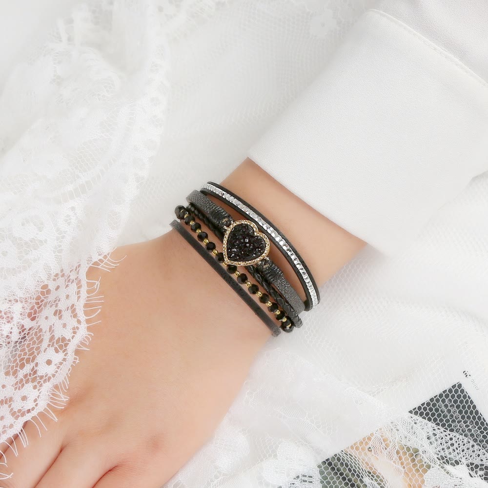 Bracelet en cuir tressé multicouche en forme de cœur Olivenorma