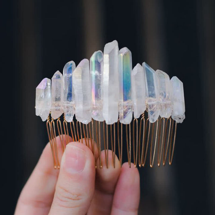 Peigne à cheveux en forme de U en cristal naturel avec couronne en cristal