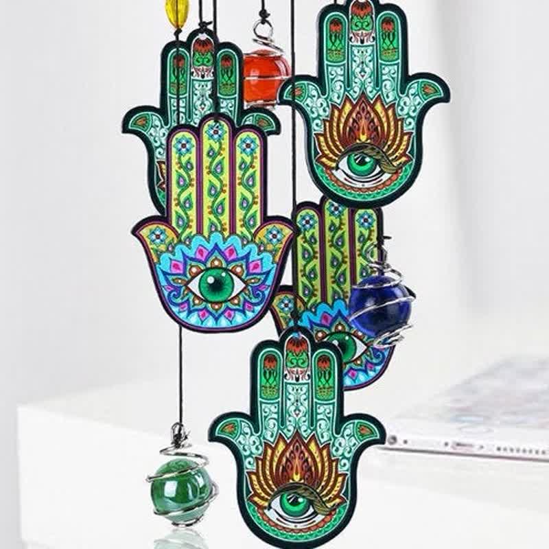 Carillon éolien en métal avec main de Fatima et mauvais œil Olivenorma