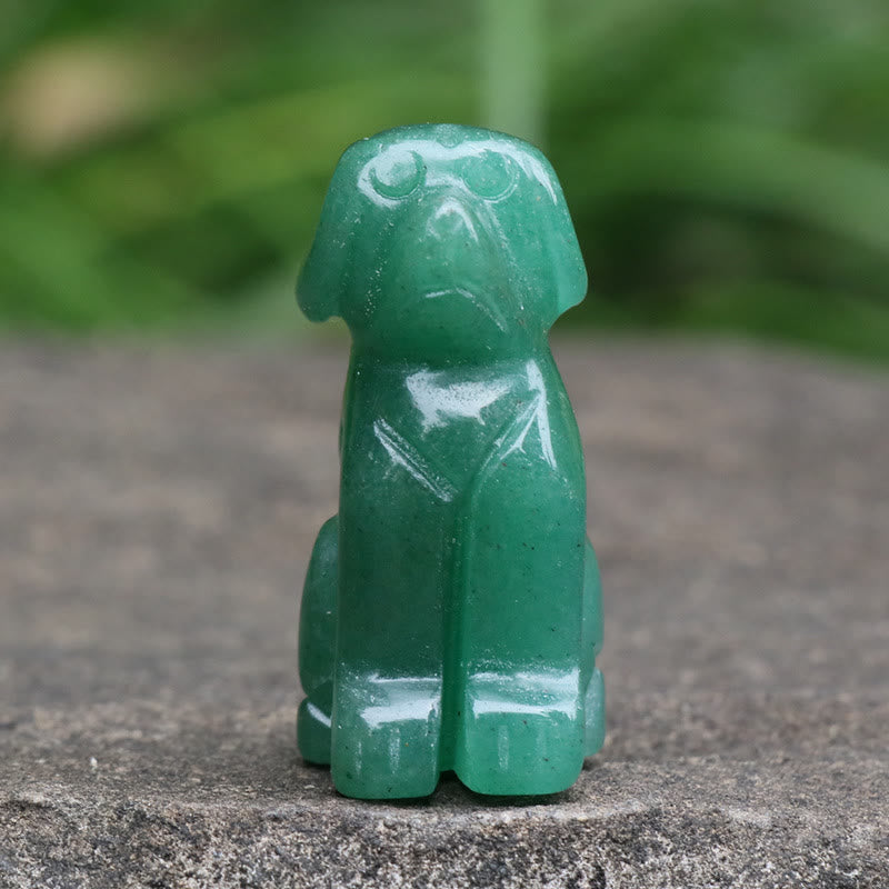 Décoration en pierre précieuse sculptée en forme de chien en aventurine verte Olivenorma