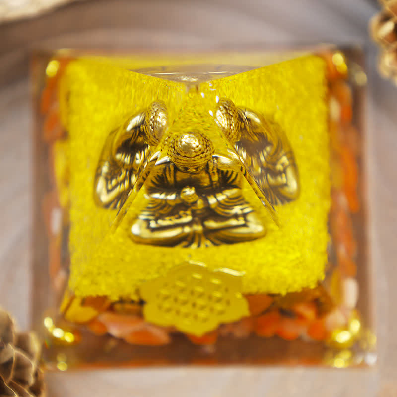 Jaspe rouge Olivenorma avec pyramide orgonite de Bouddha